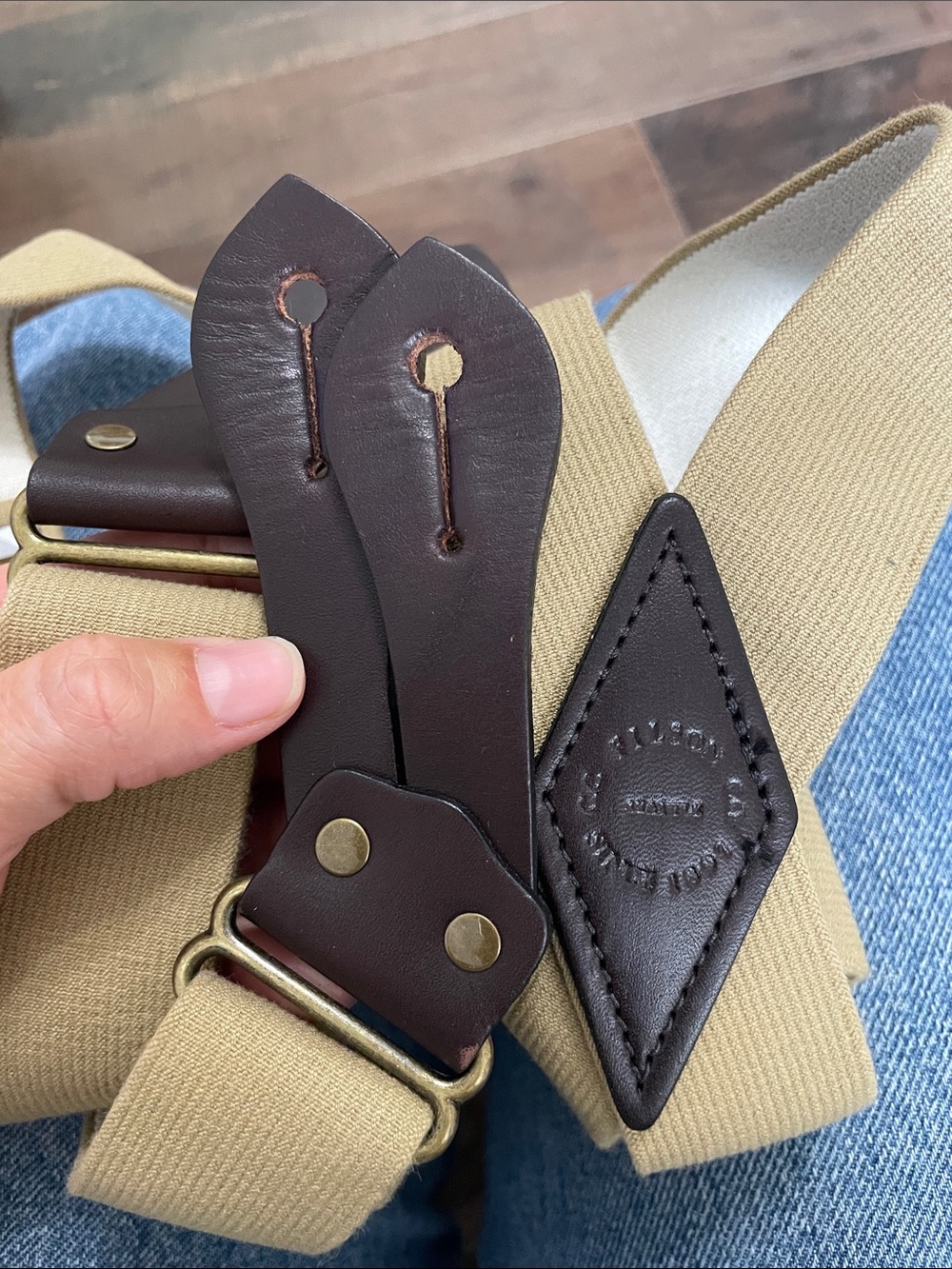 Filson Dark Tan Trousers With Leather Suspenders 38 - Picture 9 of 9